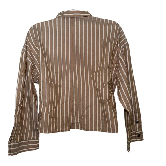 Everlane Brown White Stripe 100% Cotton Woven Pajama Top Small - Picture 2 of 6